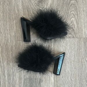 Elegant Black Fur Heeled Mules
